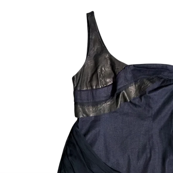 Alice + Olivia Black One Shoulder Cotton Silk Leather Dress Womens Size M - Picture 3 of 12